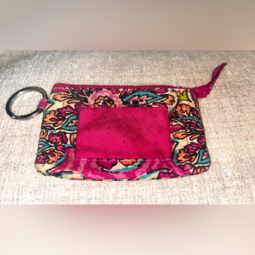 Vera Bradley ID Case Keychain Zipper Pouch Pink Floral Card Holder Change Purse